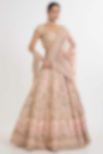 Pink Raw Silk Cutdana Hand Embellished Bridal Lehenga Set by Kalighata at Pernia's Pop Up Shop