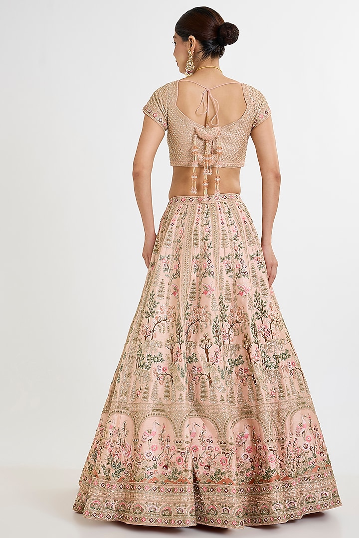 Pink Raw Silk Cutdana Hand Embellished Bridal Lehenga Set by Kalighata at Pernia's Pop Up Shop