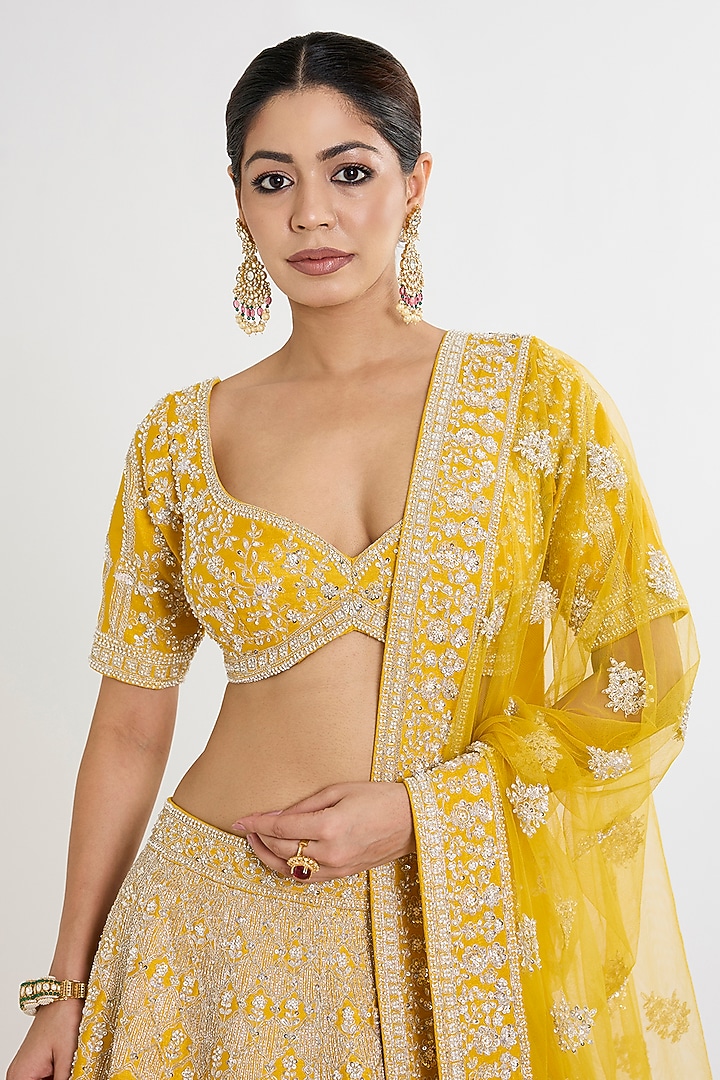Yellow Raw Silk Cutdana Embellished Bridal Lehenga Set by Kalighata at Pernia's Pop Up Shop