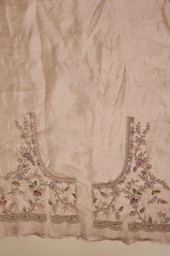 Peach Tissue Hand & Machine Embroidered Bridal Saree Set by Kalighata at Pernia's Pop Up Shop
