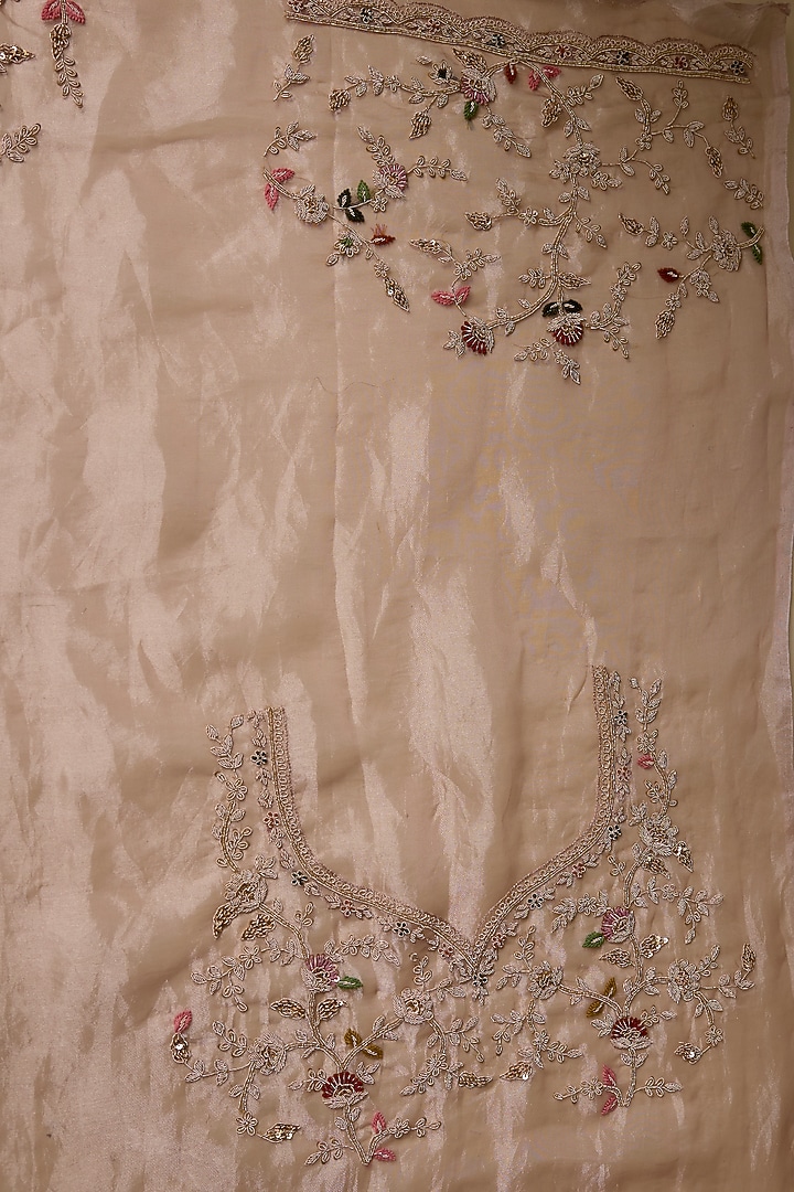 Peach Tissue Hand & Machine Embroidered Bridal Saree Set by Kalighata at Pernia's Pop Up Shop