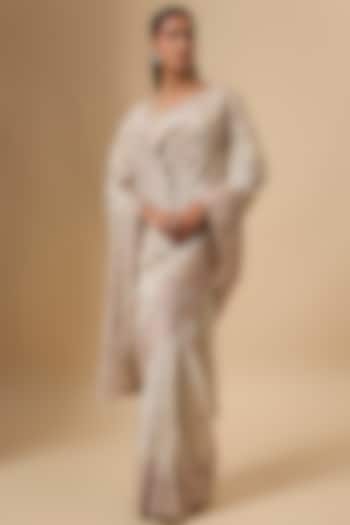 Ivory Tissue Reception Saree Set by Kalighata at Pernia's Pop Up Shop