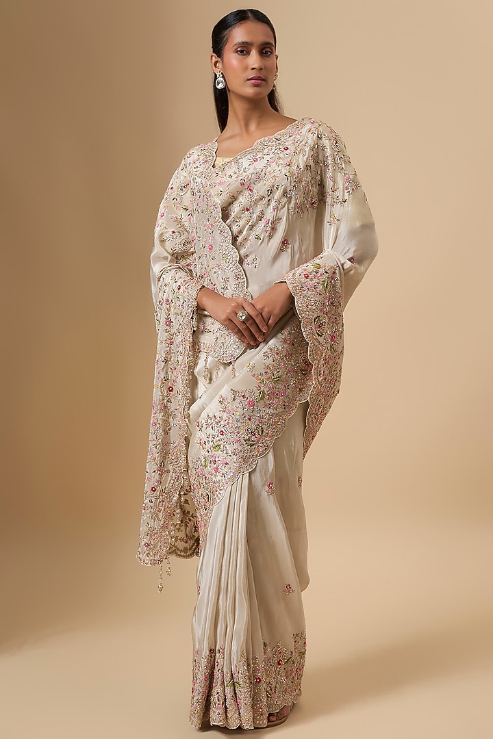 Ivory Tissue Reception Saree Set by Kalighata at Pernia's Pop Up Shop