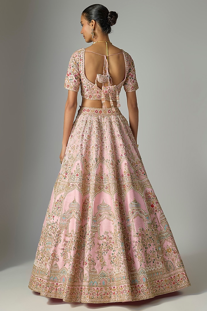 Pink Raw Silk Bridal Lehenga Set by Kalighata at Pernia's Pop Up Shop