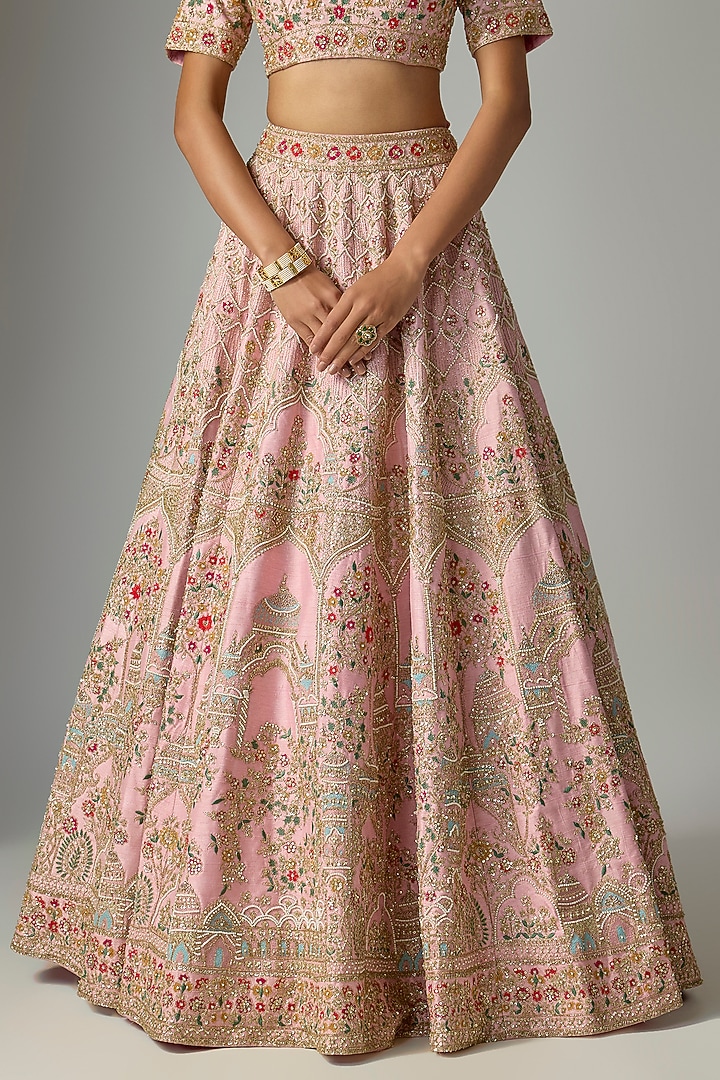 Pink Raw Silk Bridal Lehenga Set by Kalighata at Pernia's Pop Up Shop