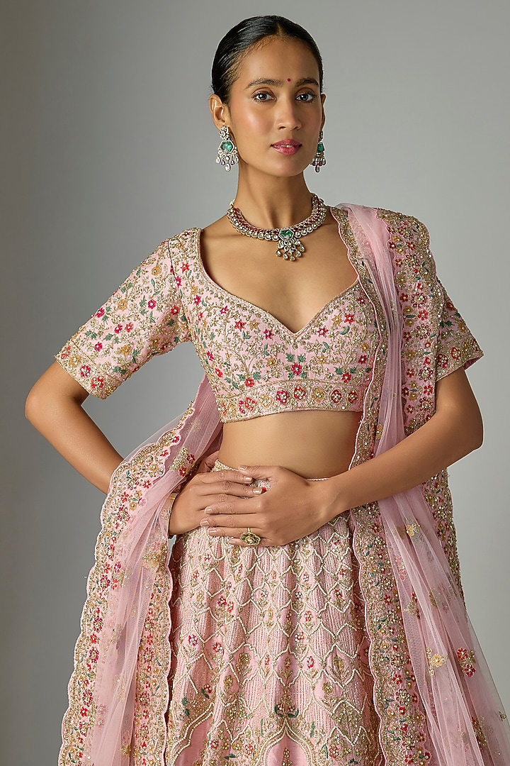 Pink Raw Silk Bridal Lehenga Set by Kalighata at Pernia's Pop Up Shop