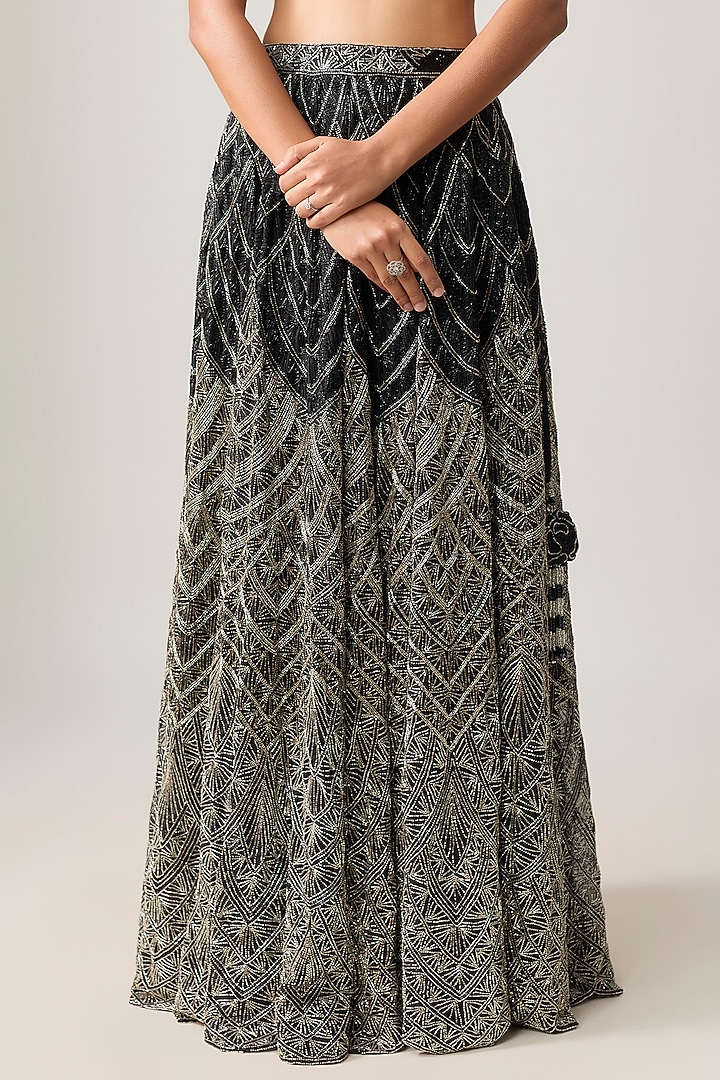 Black Net Bridal Lehenga Set by Kalighata at Pernia's Pop Up Shop