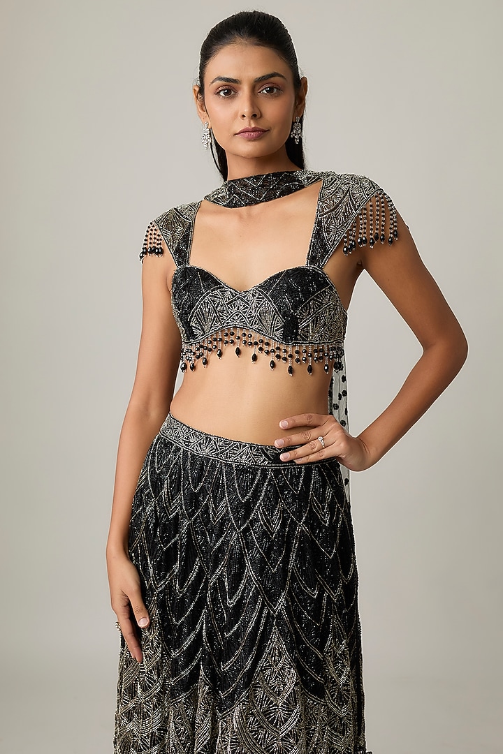 Black Net Bridal Lehenga Set by Kalighata at Pernia's Pop Up Shop