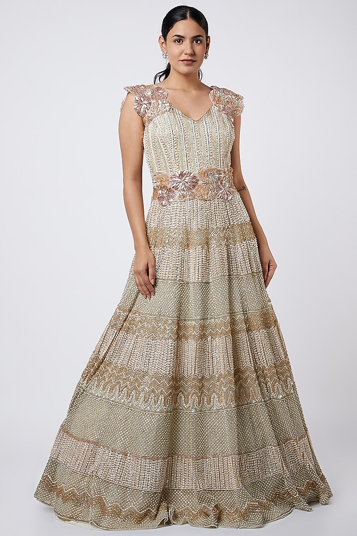 White Sequins Embroidered Gown by Kalighata at Pernia's Pop Up Shop