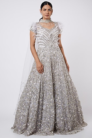 Ivory Hand-Embellished Gown With Dupatta by Kalighata