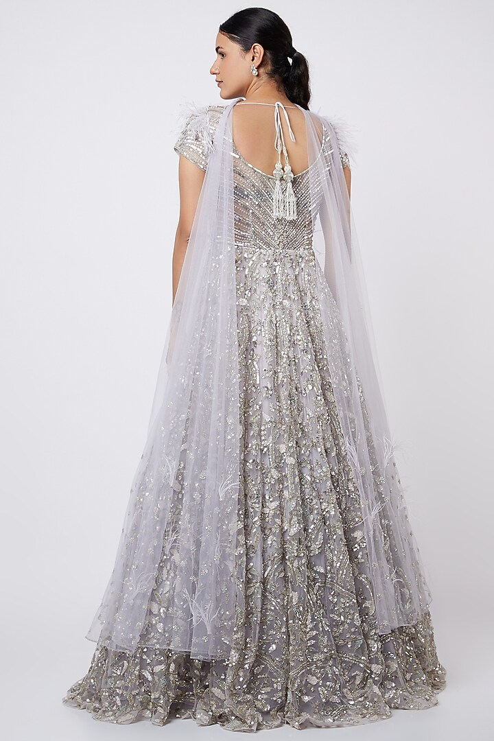 Ivory Hand-Embellished Engagement Gown With Dupatta by Kalighata at Pernia's Pop Up Shop