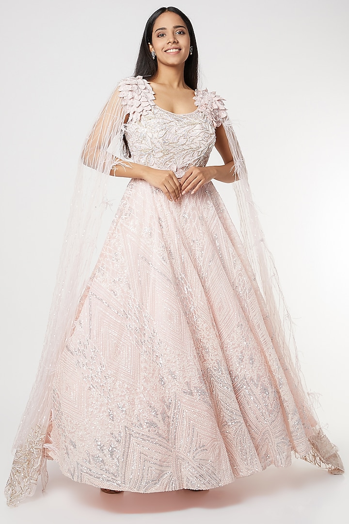 Blush Pink 3D Floral Gown by Kalighata