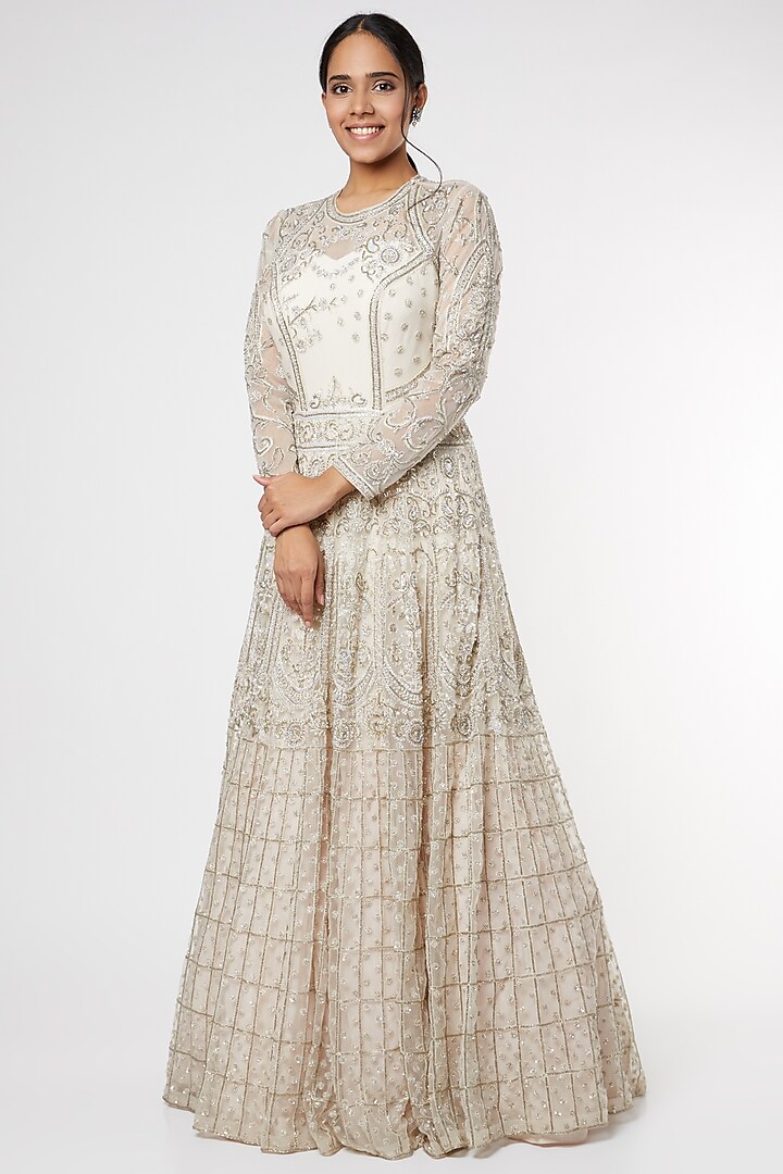 Blush Pink Embroidered Gown by Kalighata