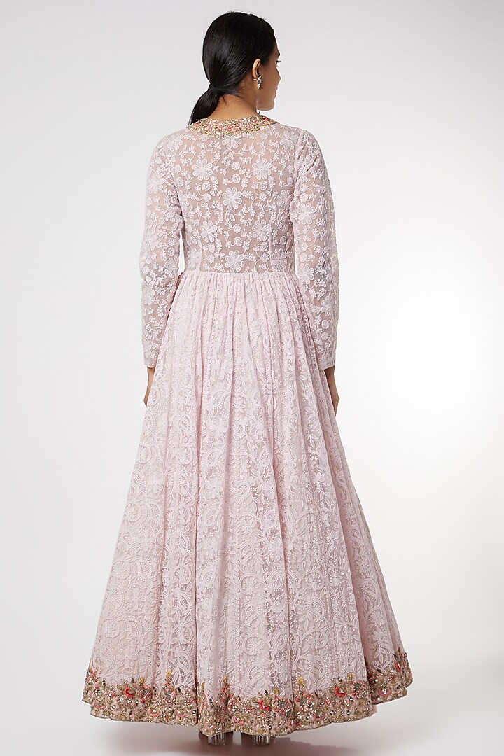 Blush Pink Chikankari Engagement Gown by Kalighata at Pernia's Pop Up Shop