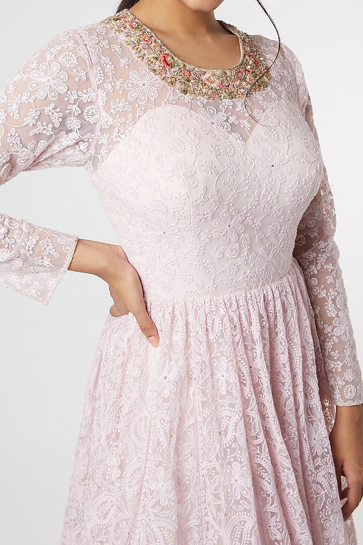 Blush Pink Chikankari Engagement Gown by Kalighata at Pernia's Pop Up Shop