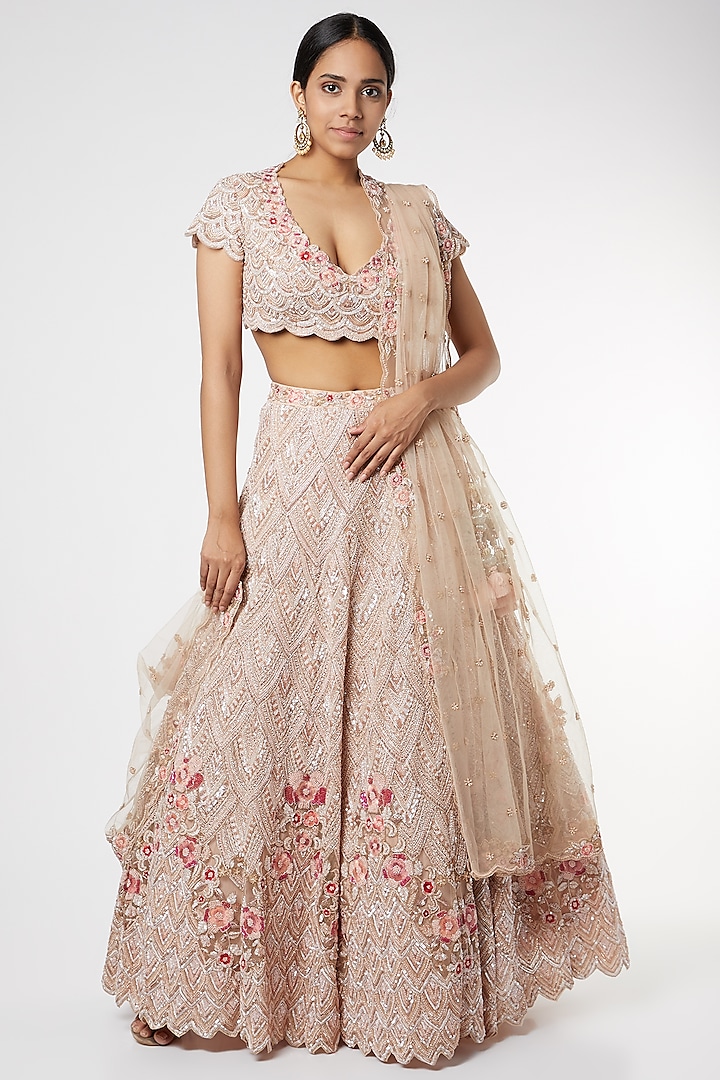 Peach Sequins Embroidered Vogue Lehenga by Kalighata