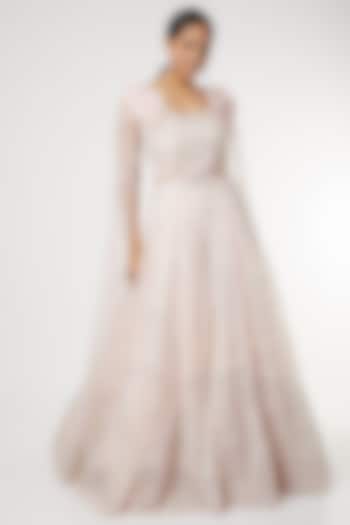Blush Pink Beads Embellished Gown by Kalighata