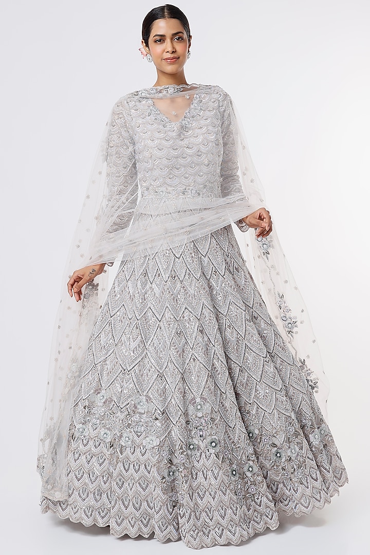 Grey Embroidered Vogue Gown Variation by Kalighata