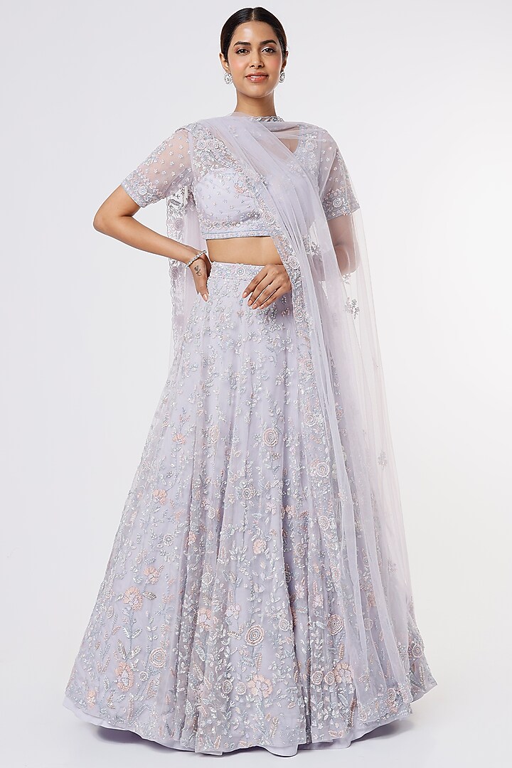 Mauve Hand Embroidered Bridal Lehenga Set by Kalighata at Pernia's Pop Up Shop