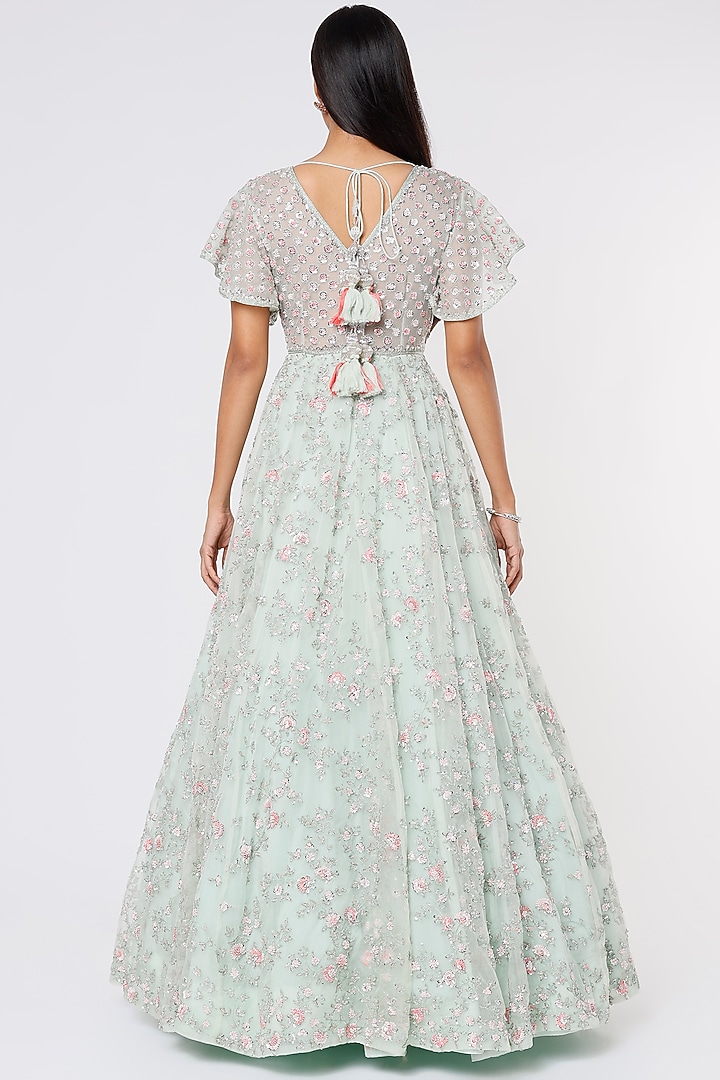 Mint Green Embroidered Wedding Gown by Kalighata at Pernia's Pop Up Shop