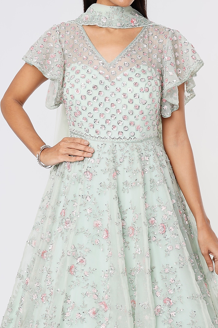 Mint Green Embroidered Wedding Gown by Kalighata at Pernia's Pop Up Shop