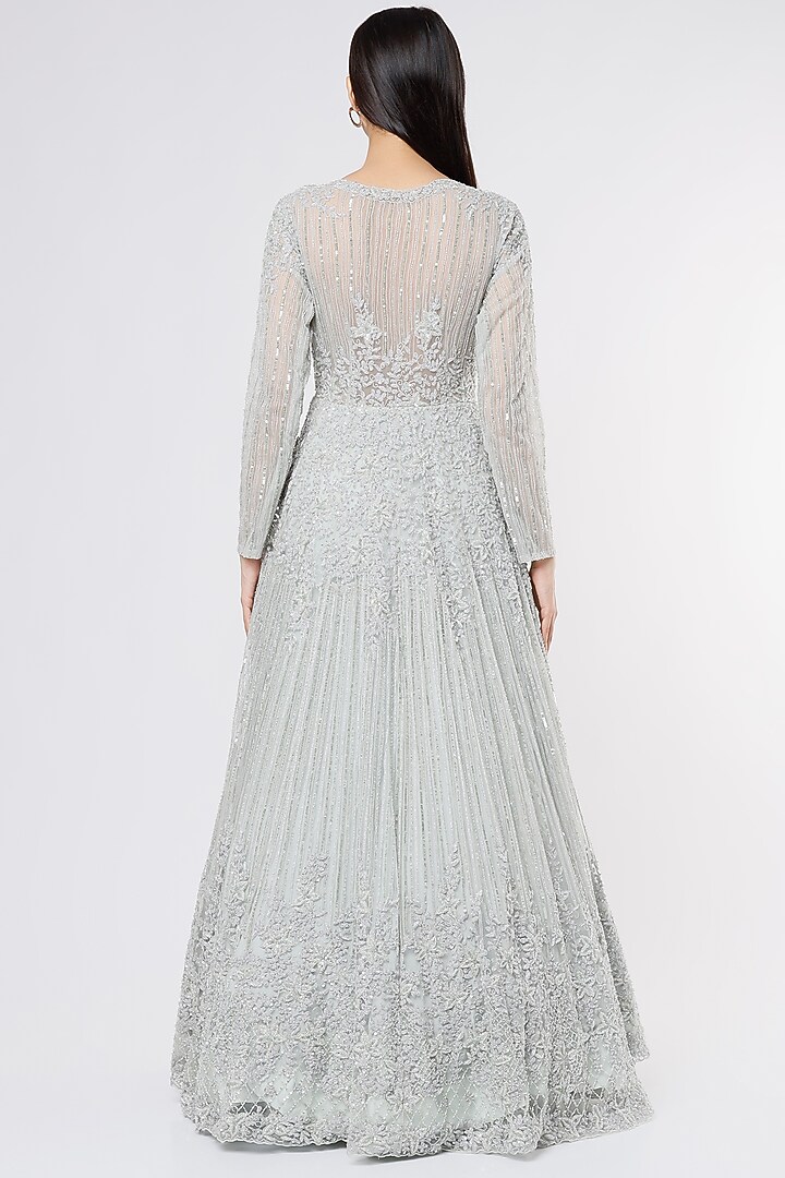 Grey Hand Embellished Wedding Gown by Kalighata at Pernia's Pop Up Shop