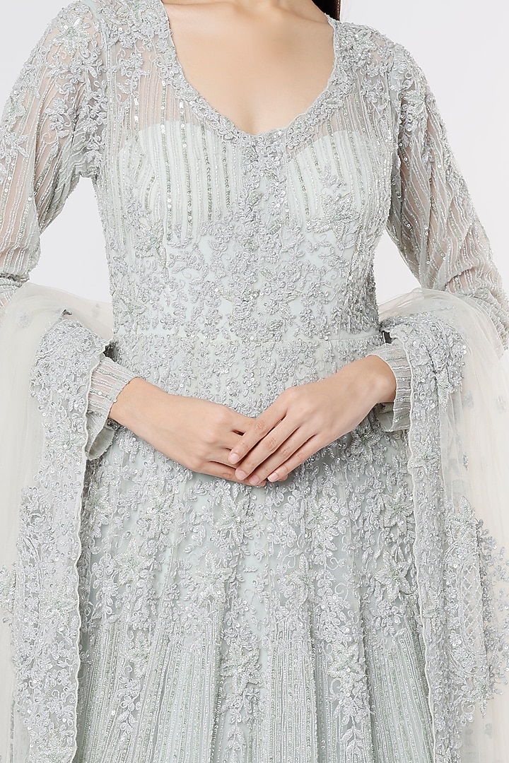 Grey Hand Embellished Wedding Gown by Kalighata at Pernia's Pop Up Shop