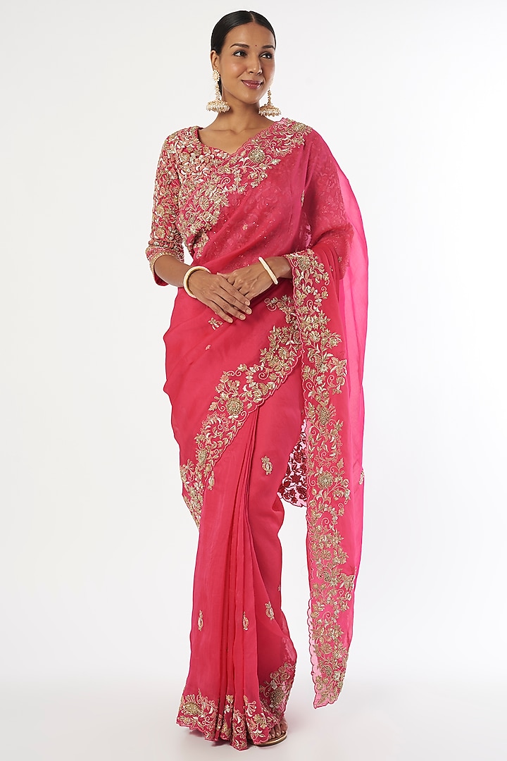 Pink Embroidered Saree Set by Kalighata