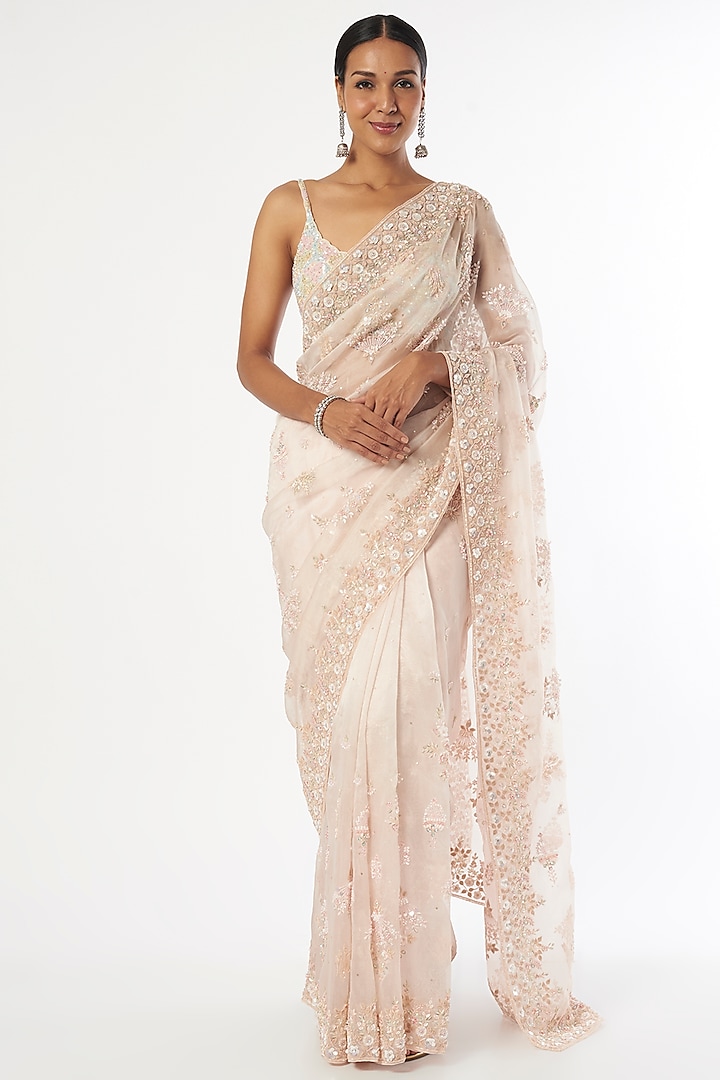 Peach Hand Embellished Saree Set Design by Kalighata at Pernia's Pop Up ...