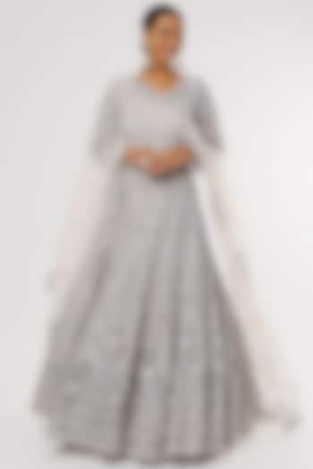 Grey Net Embellished Gown by Kalighata