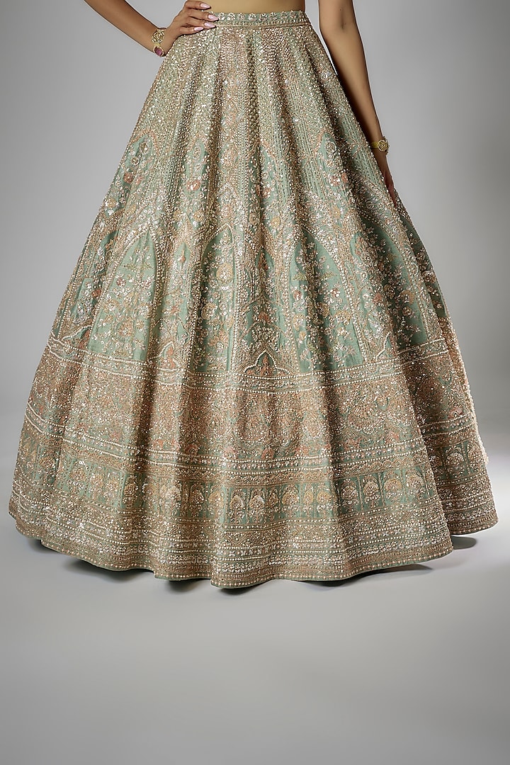 Aqua Raw Silk Embroidered Bridal Lehenga Set by Kalighata at Pernia's Pop Up Shop