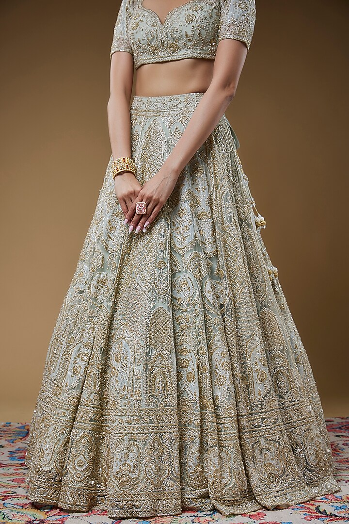 Ivory Organza Embroidered Bridal Lehenga Set by Kalighata at Pernia's Pop Up Shop