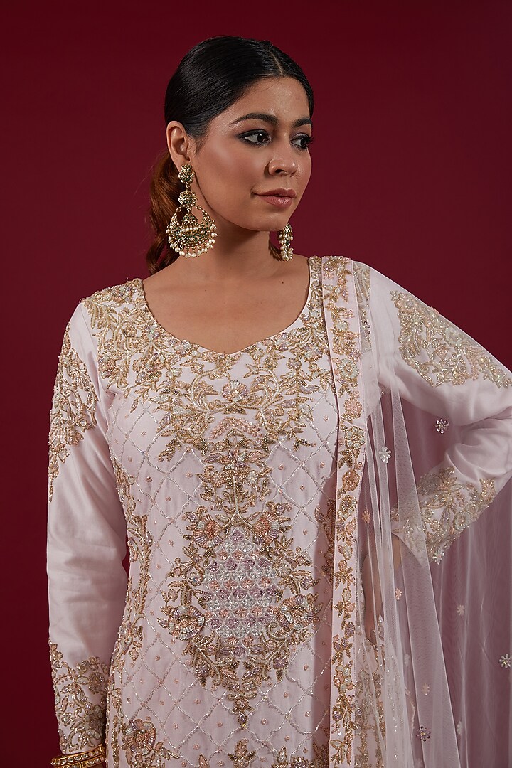 Blush Pink Chanderi Embellished Bridal Sharara Set by Kalighata at Pernia's Pop Up Shop