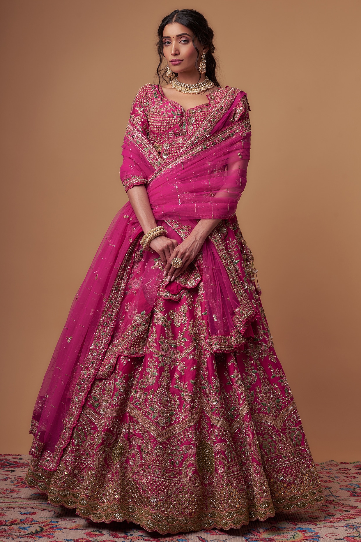 Classic Sequins Designs On Rani Color Lehenga In Georgette Fabric