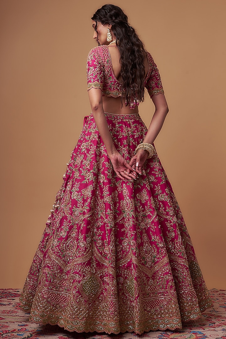 Rani Pink Silk Sequins Umbrella Lehenga Wedding Wear
