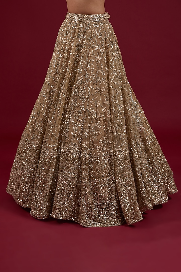 Gold Organza Sequins & Cutdana Embellished Bridal Lehenga Set by Kalighata at Pernia's Pop Up Shop