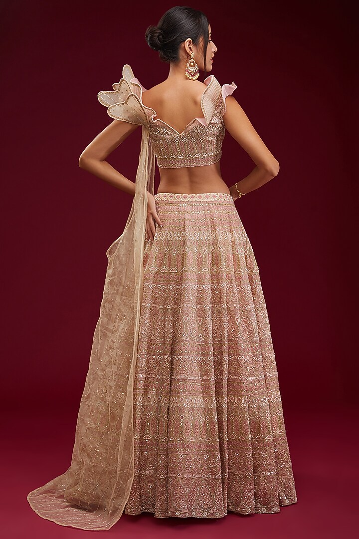 Pink Organza Sequins Embroidered Bridal Lehenga Set by Kalighata at Pernia's Pop Up Shop