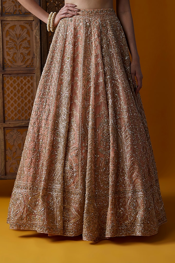 Peach Organza Embellished Bridal Lehenga Set by Kalighata at Pernia's Pop Up Shop