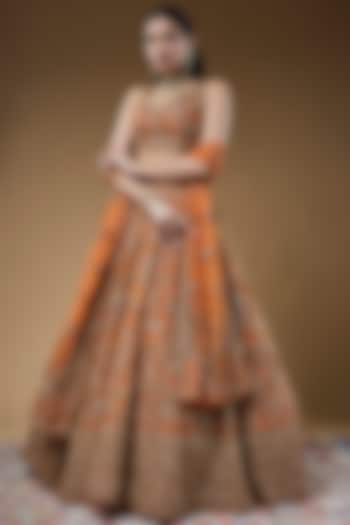 Rust Organza Embroidered Bridal lehenga for 22 Lehenga Set by Kalighata at Pernia's Pop Up Shop