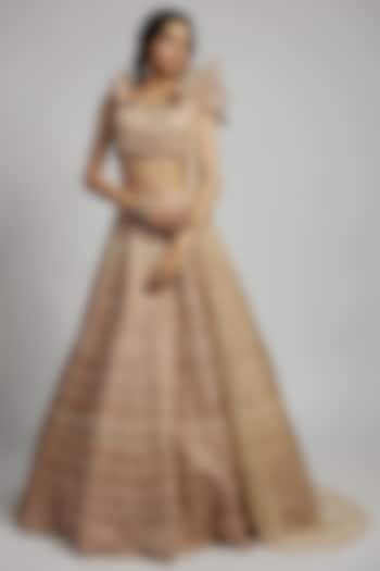 Gold Organza Sequins & Crystals Embellished Bridal Lehenga Set by Kalighata at Pernia's Pop Up Shop