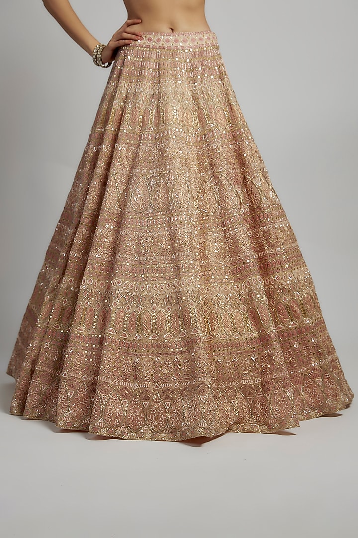 Gold Organza Sequins & Crystals Embellished Bridal Lehenga Set by Kalighata at Pernia's Pop Up Shop
