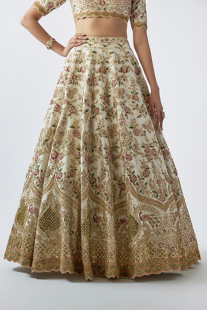 Ivory Raw Silk Embellished Bridal Lehenga Set by Kalighata at Pernia's Pop Up Shop