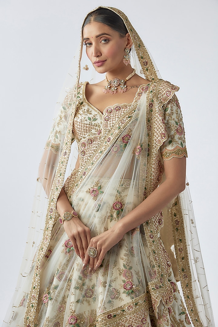 Ivory Flower Kani Silk Lehenga