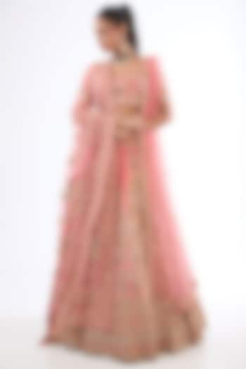 Pink Raw Silk Zardosi Hand & Machine Embroidered Bridal Lehenga Set by Kalighata at Pernia's Pop Up Shop