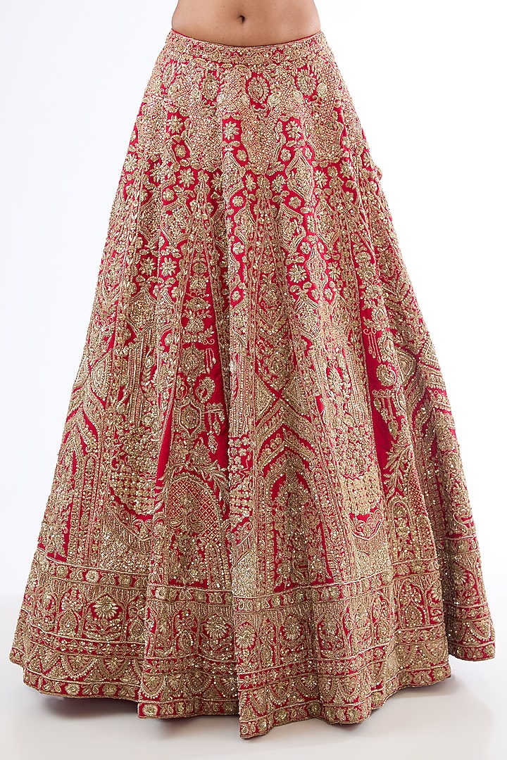 Red Raw Silk Hand Embellished Bridal Lehenga Set by Kalighata at Pernia's Pop Up Shop