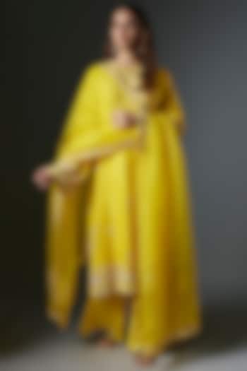 Yellow Chanderi Wedding Sharara Set by Kalighata at Pernia's Pop Up Shop