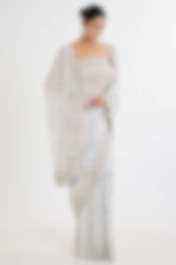 Grey Tissue Hand & Machine Embroidered Reception Saree by Kalighata at Pernia's Pop Up Shop