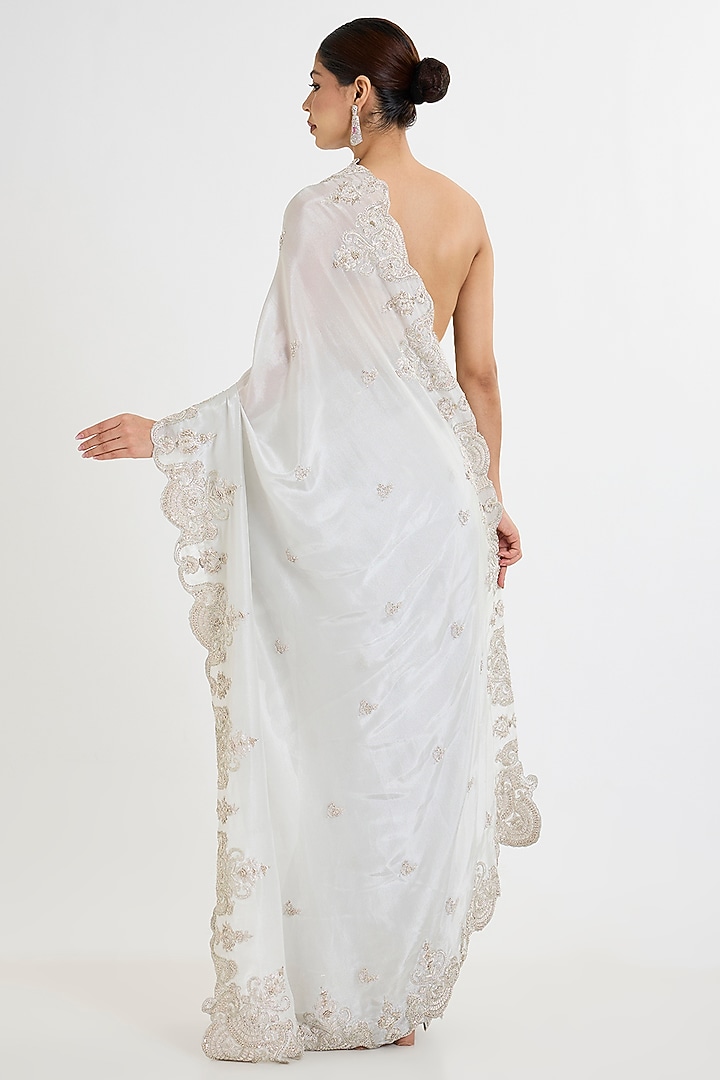 Grey Tissue Hand & Machine Embroidered Reception Saree by Kalighata at Pernia's Pop Up Shop