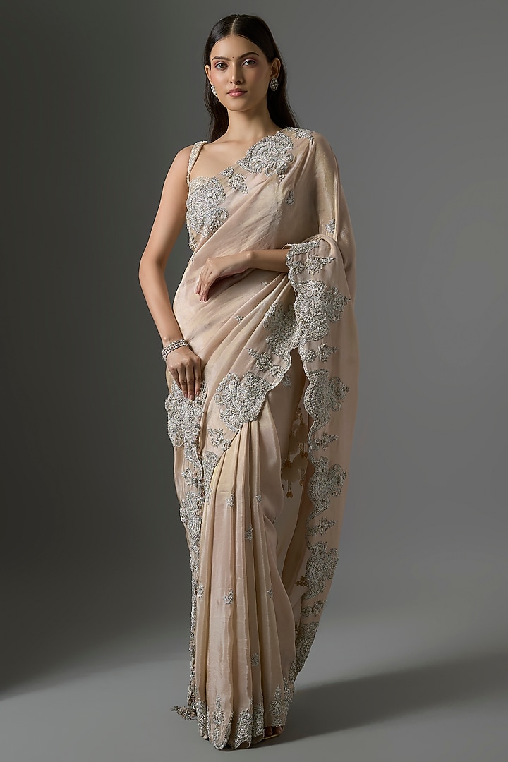 Golden Tissue Hand & Machine Embroidered Reception Saree by Kalighata at Pernia's Pop Up Shop