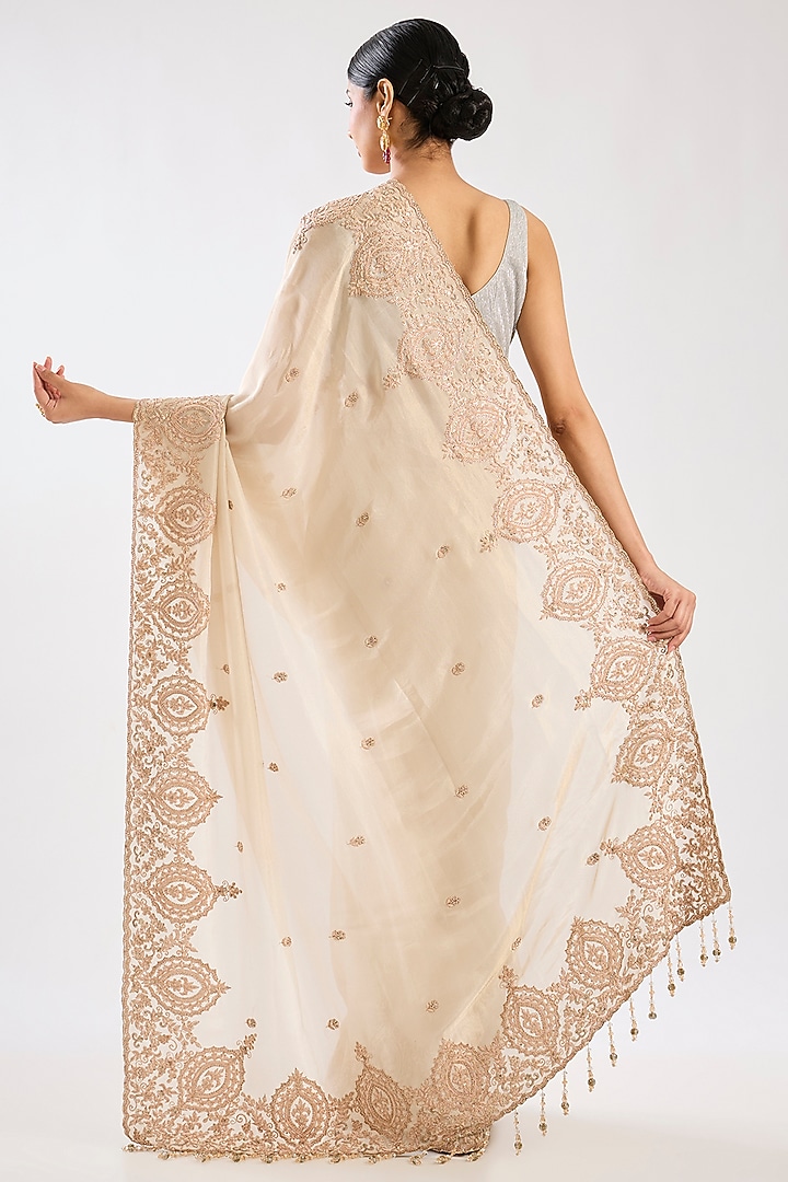Golden Tissue Hand & Machine Embroidered Bridal Saree by Kalighata at Pernia's Pop Up Shop
